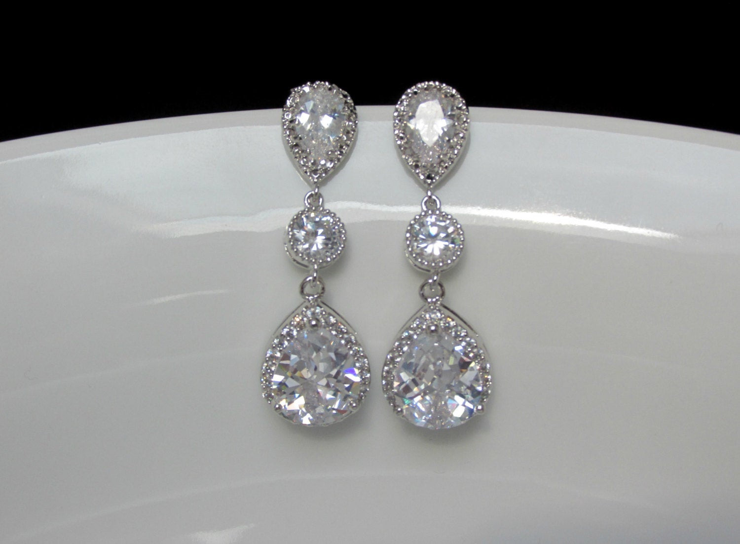 Earrings For Wedding
 pear bridal drop earrings long cz drop earrings clear