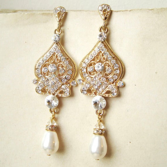 Earrings For Wedding
 GOLD Bridal Earrings Gold Chandelier Wedding Earrings Gold