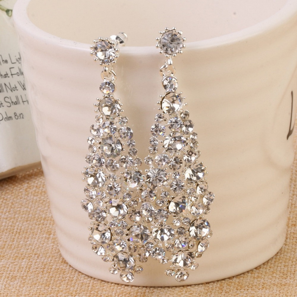 Earrings For Wedding
 Silver Shining Clear Teardrop Wedding Earrings for Brides