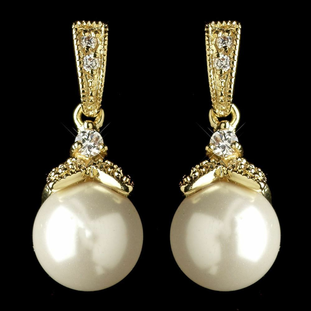 Earrings For Wedding
 Bridesmaid Earrings Gold Diamond White Faux Pearl & CZ