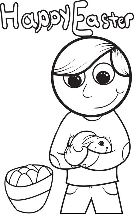 Easy Coloring Pages For Boys
 Boy Holding a Rabbit Easter Coloring Page 1