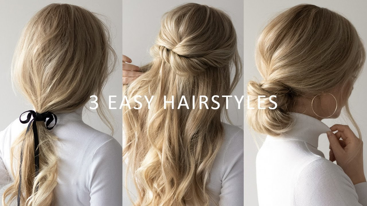 Easy Hairstyles
 THREE 3 MINUTE EASY HAIRSTYLES 💕