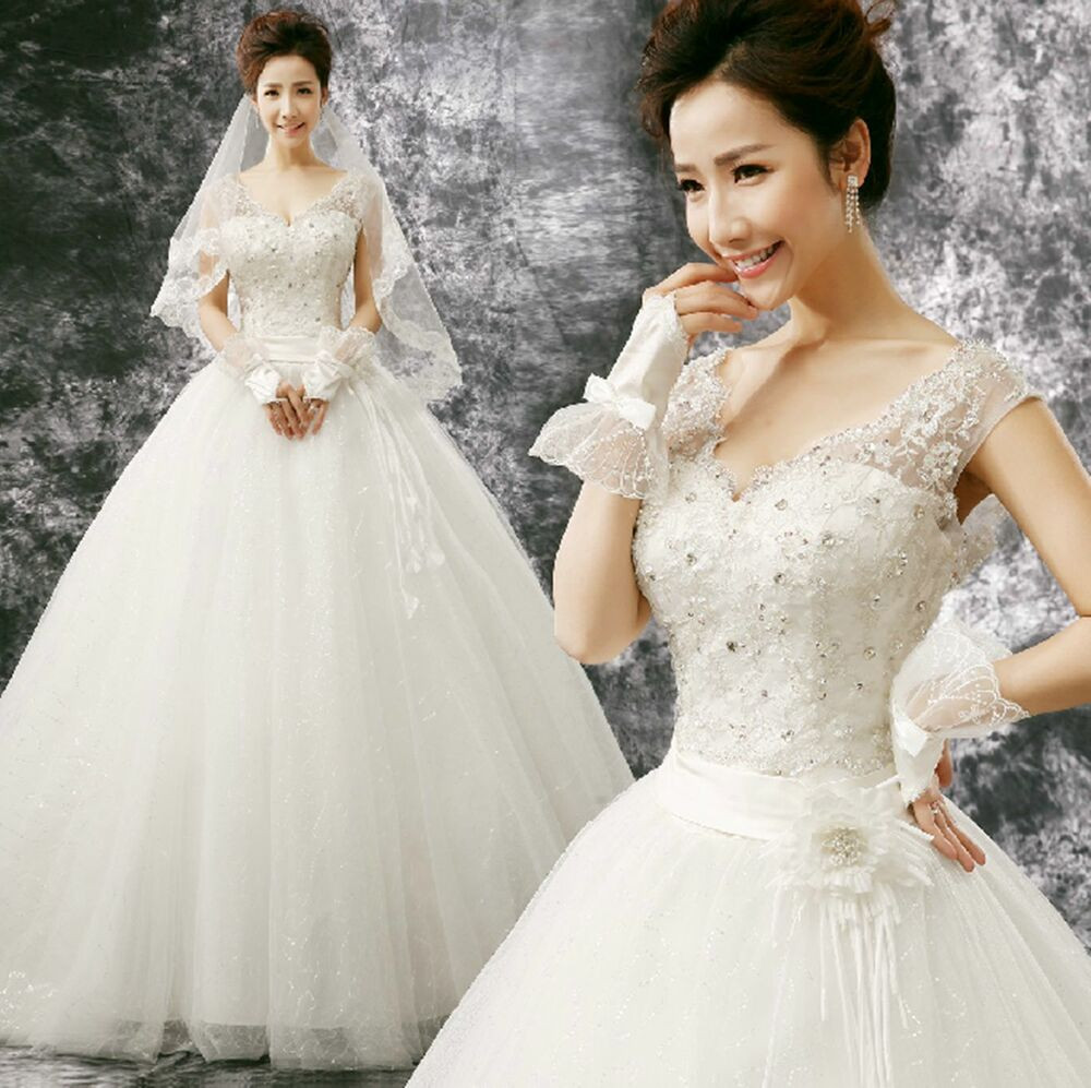 Ebay Wedding Dress
 Cheap Price f Shoulder Embroider Lace V Neck Bridal