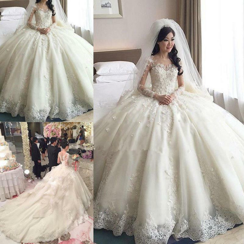 Ebay Wedding Dress
 New Wedding Dresses White Lace Long Sleeve Appliques