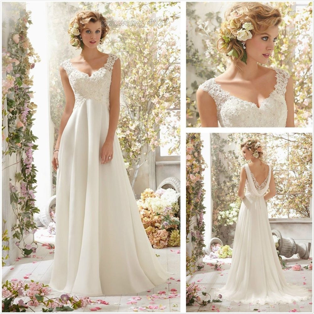 Ebay Wedding Dress
 New white ivory Chiffon long Wedding Dress Bridal Gown