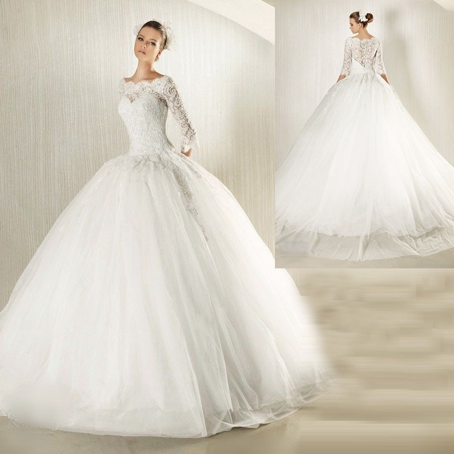Ebay Wedding Dress
 New Modest Long lace sleeves Ball Gown Wedding Dress