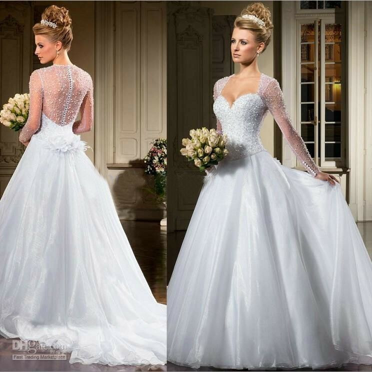 Ebay Wedding Dress
 2016 Sheer Wedding Dress Sweetheart Long Sleeve