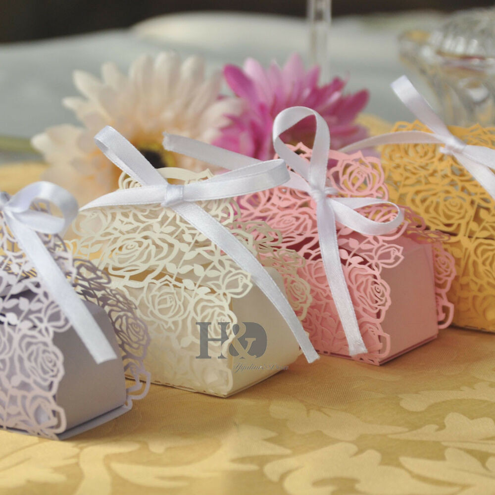Edible Wedding Favors
 Rose Laser Cut Cake Candy Gift Boxes with Ribbon Wedding