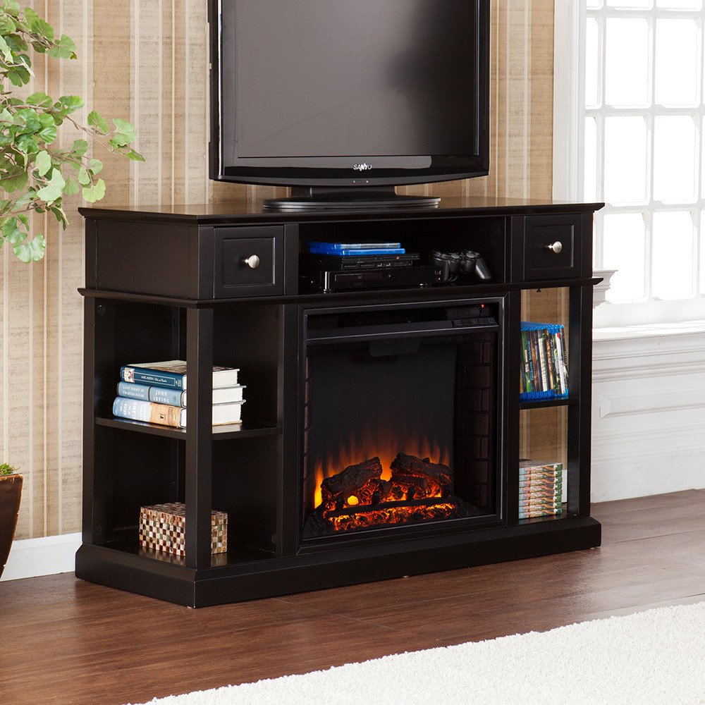 Electric Fireplace Console
 Dayton Electric Fireplace Media Console in Black FE9395