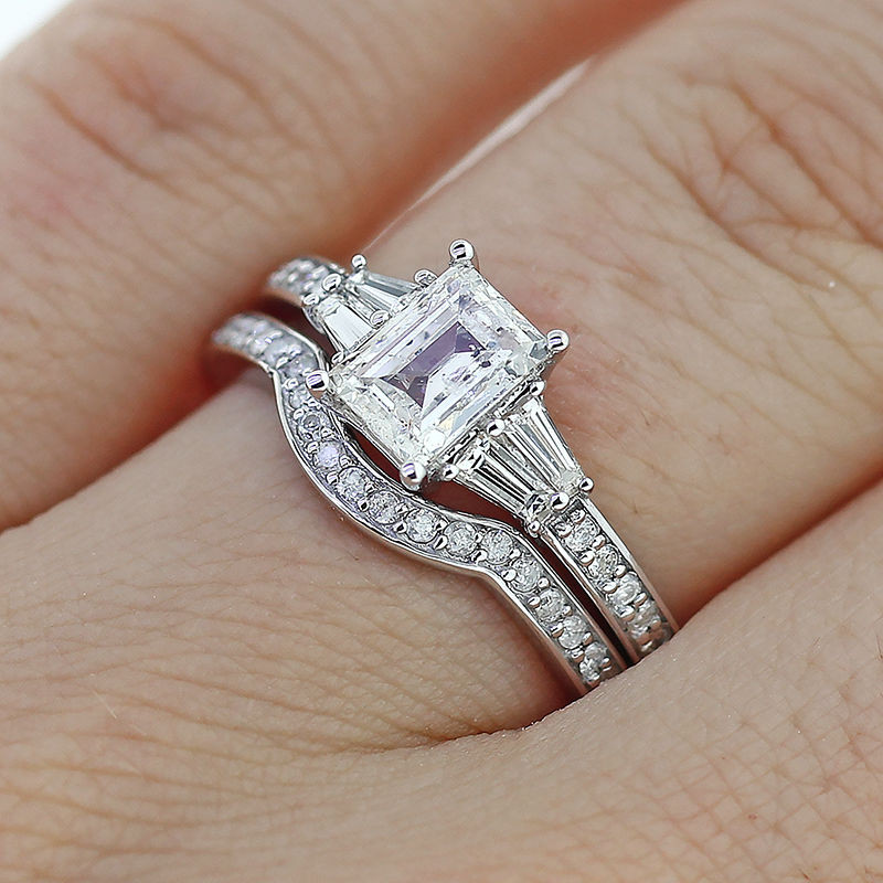 Emerald Cut Wedding Rings
 2 65Ct Emerald Cut Diamond Engagement Ring & Matching