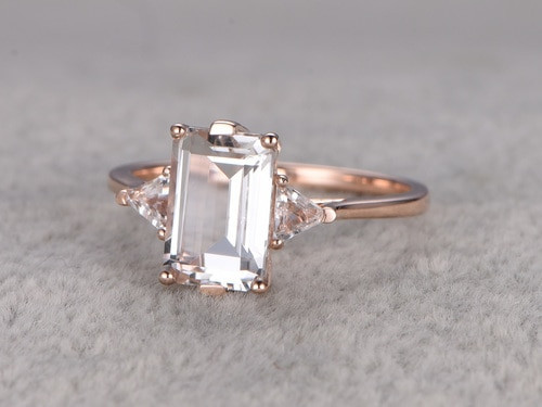 Emerald Cut Wedding Rings
 6x9mm Emerald Cut White Topaz Engagement Ring Trillion Cut