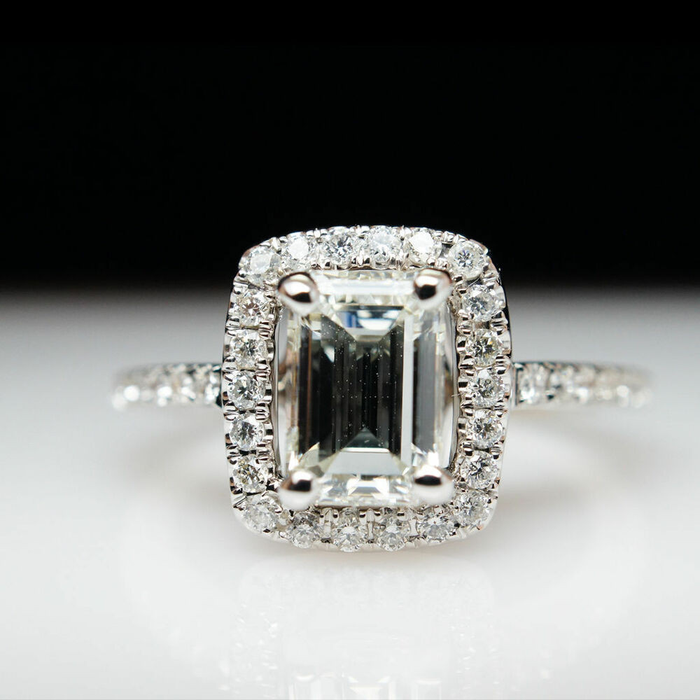 Emerald Cut Wedding Rings
 1 40CTW Natural GIA Emerald Cut Diamond Halo Engagement