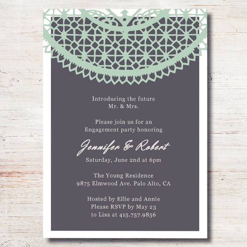 Engagement Party Invitations Ideas
 mint green lace printed cheap engagement party invitation