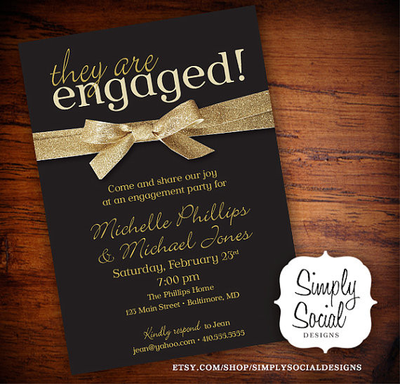 Engagement Party Invitations Ideas
 Black And Gold Glitter Ribbon Engagement Party Invitation
