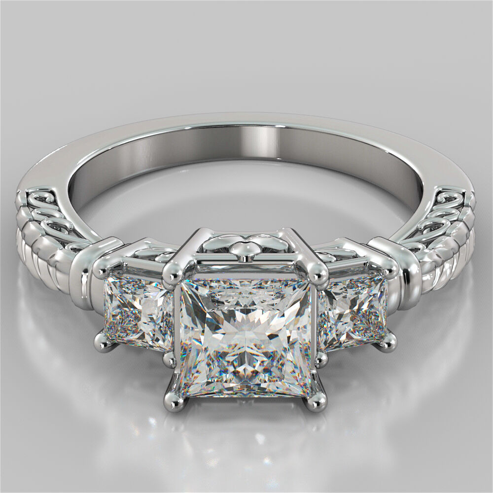 Engagement Ring Princess Cut
 1 75Ct Princess Cut 3 Stone Designer Engagement Ring in
