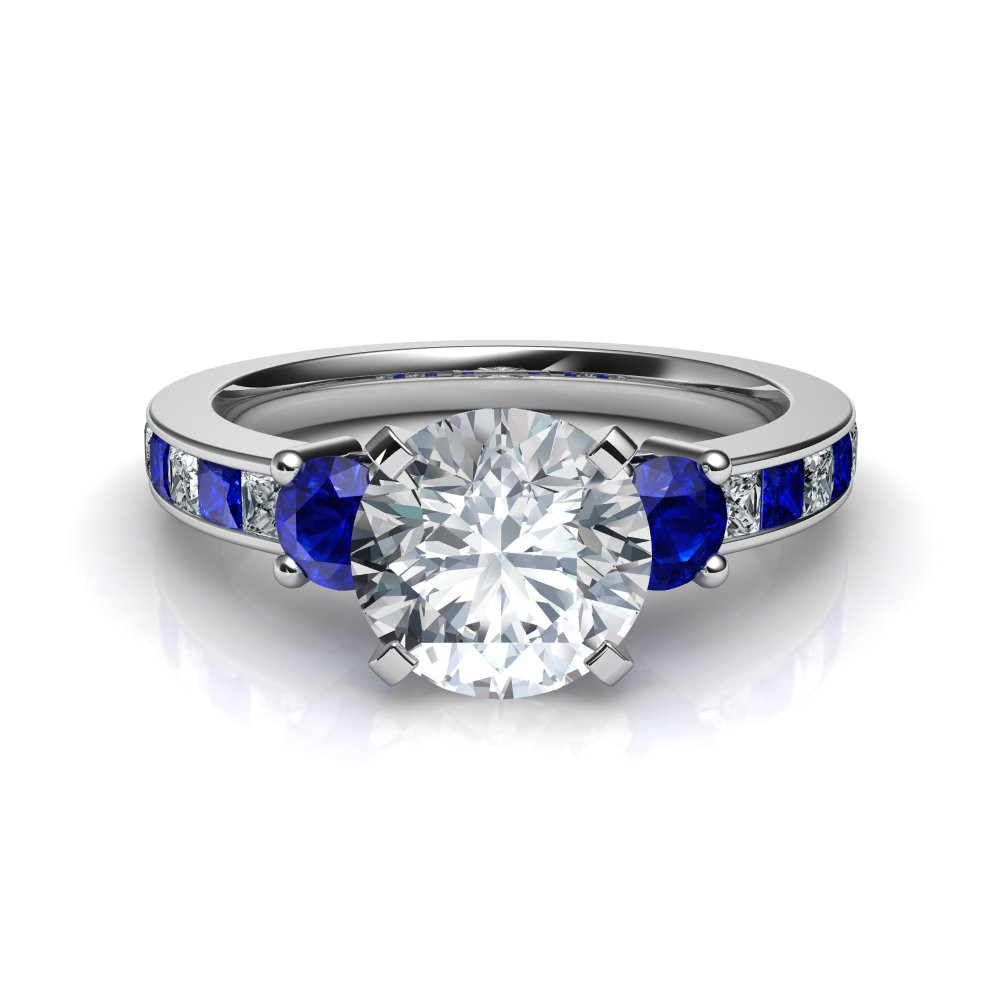 Engagement Rings Diamond And Sapphire
 3 Stone Diamond with Blue Sapphire Engagement Ring Natalie