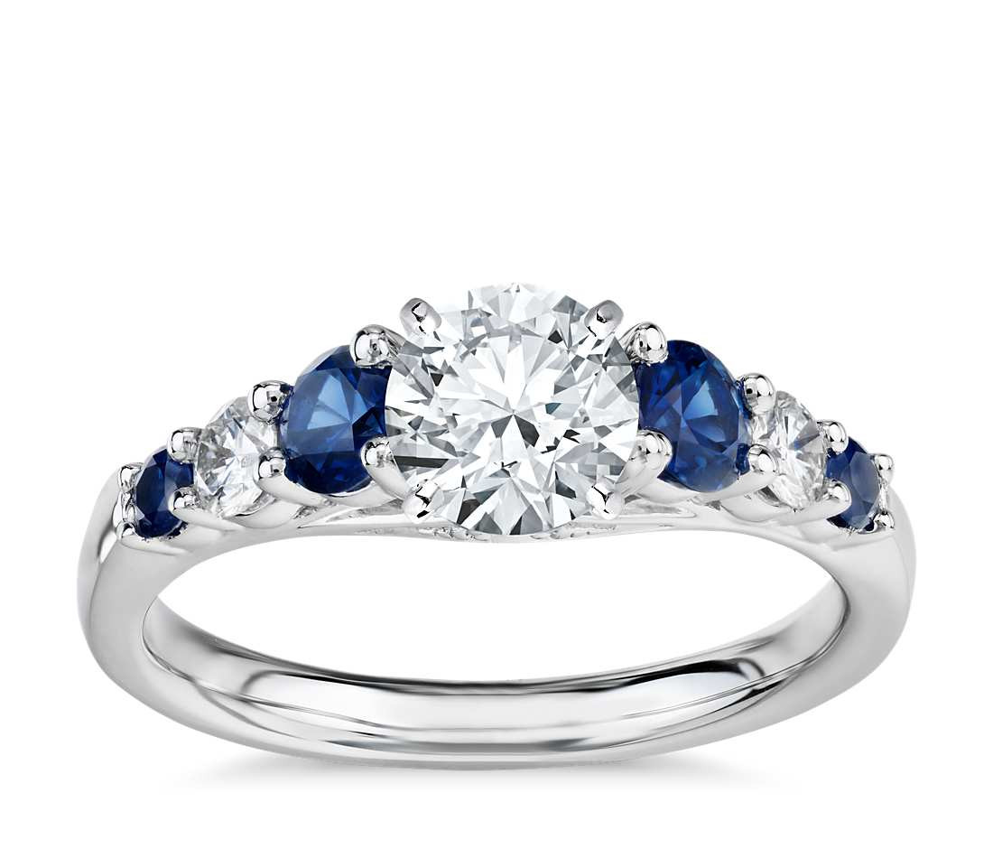 Engagement Rings Diamond And Sapphire
 Graduated Sapphire and Diamond Engagement Ring in 14k