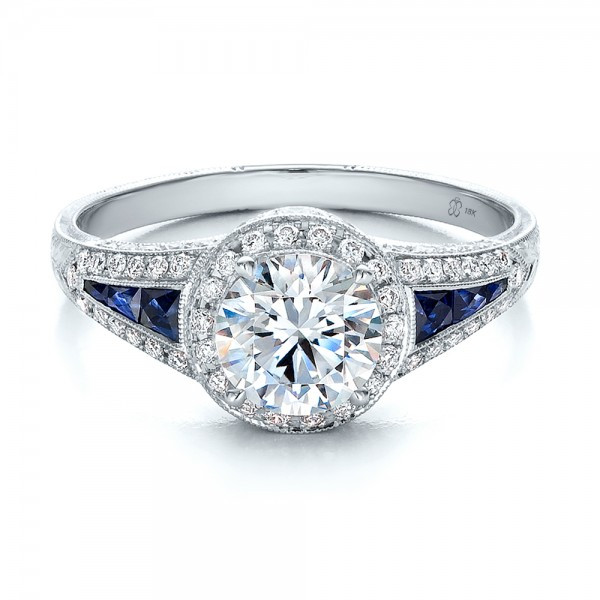 Engagement Rings Diamond And Sapphire
 Diamond Halo and Blue Sapphire Engagement Ring