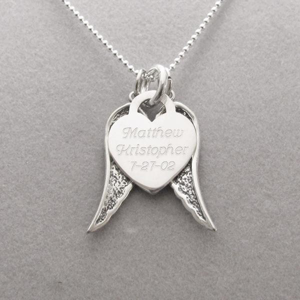 Engraved Mother's Necklace
 Home to God on Angels Wings Personalized Memorial Necklace