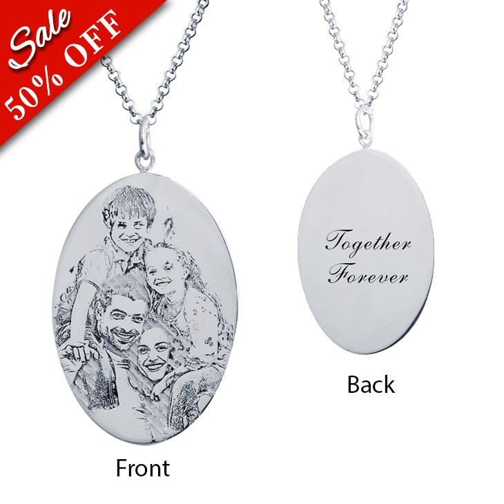 Engraved Mother's Necklace
 Sterling Silver Oval Engraved Necklace