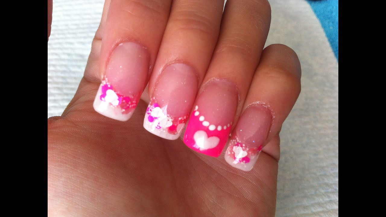 Fake Nail Styles
 Acrylic Nails Neon Pink and White Valentines design