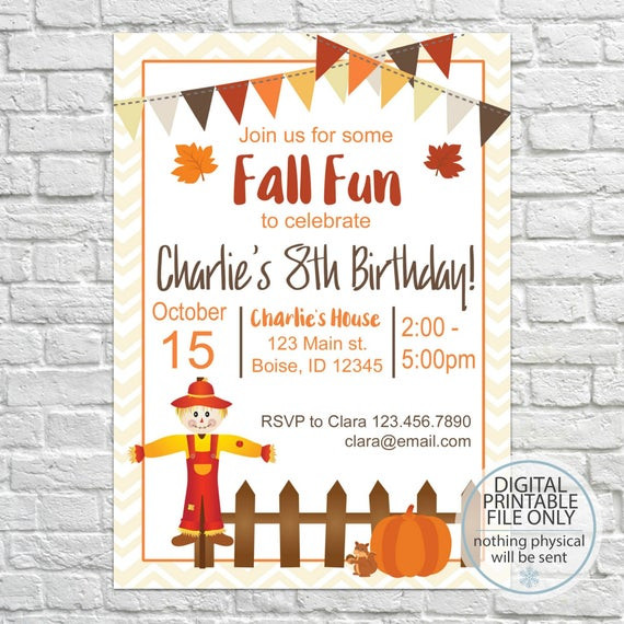 Fall Birthday Invitations
 Printable Fall Party Invitation Fall Birthday Invite