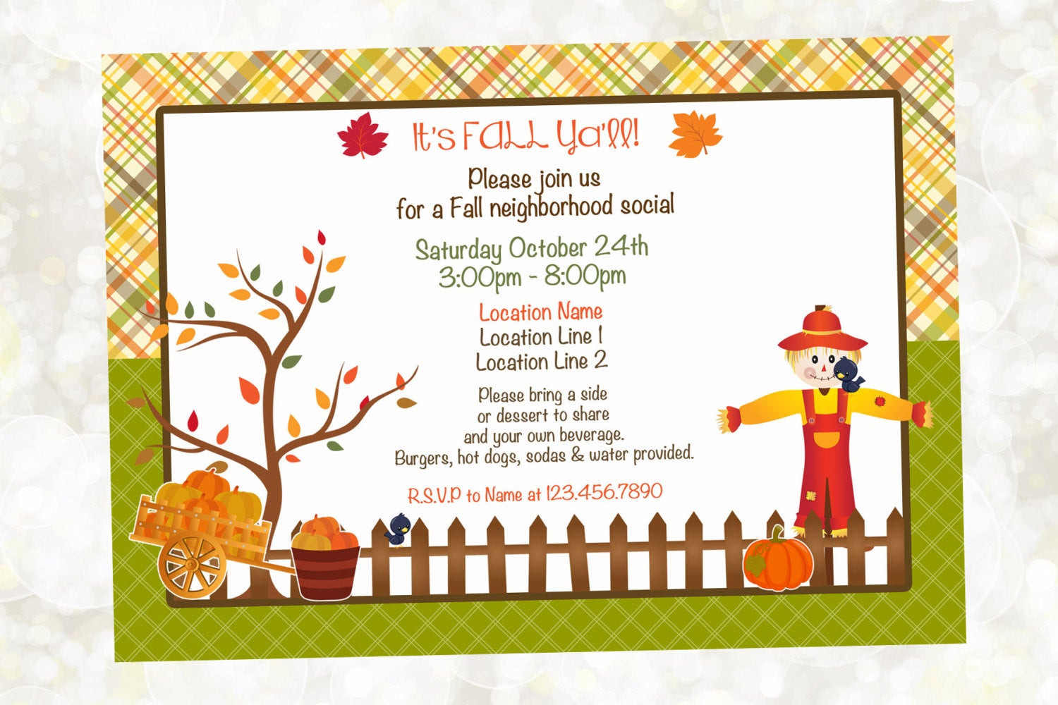 Fall Birthday Invitations
 Fall Neighborhood Party Invitation Pumpkin by