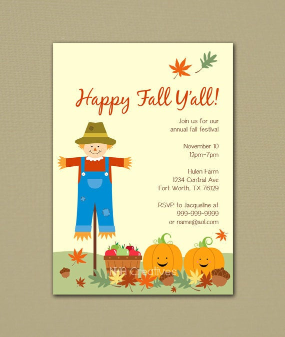 Fall Birthday Invitations
 Happy Fall Y all Fall Festival Party Invitation