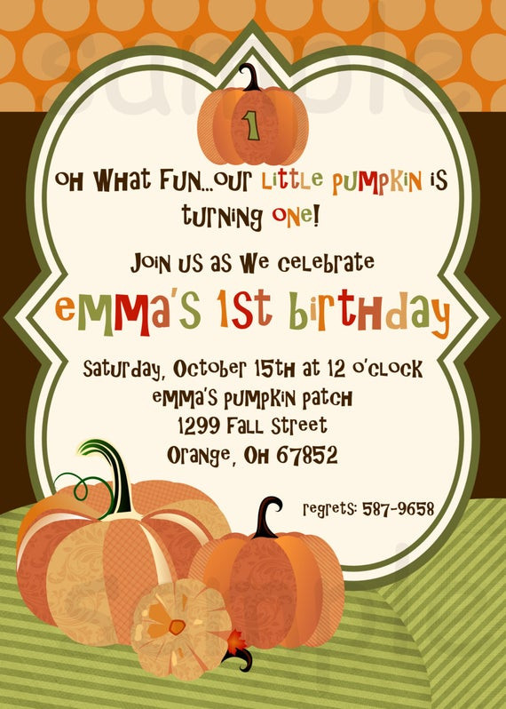 Fall Birthday Invitations
 Items similar to Pumpkin Birthday Party Invitation Little