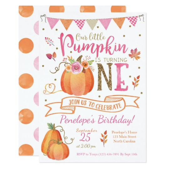 Fall Birthday Invitations
 Pumpkin First Birthday Invitation Autumn Fall Invitation