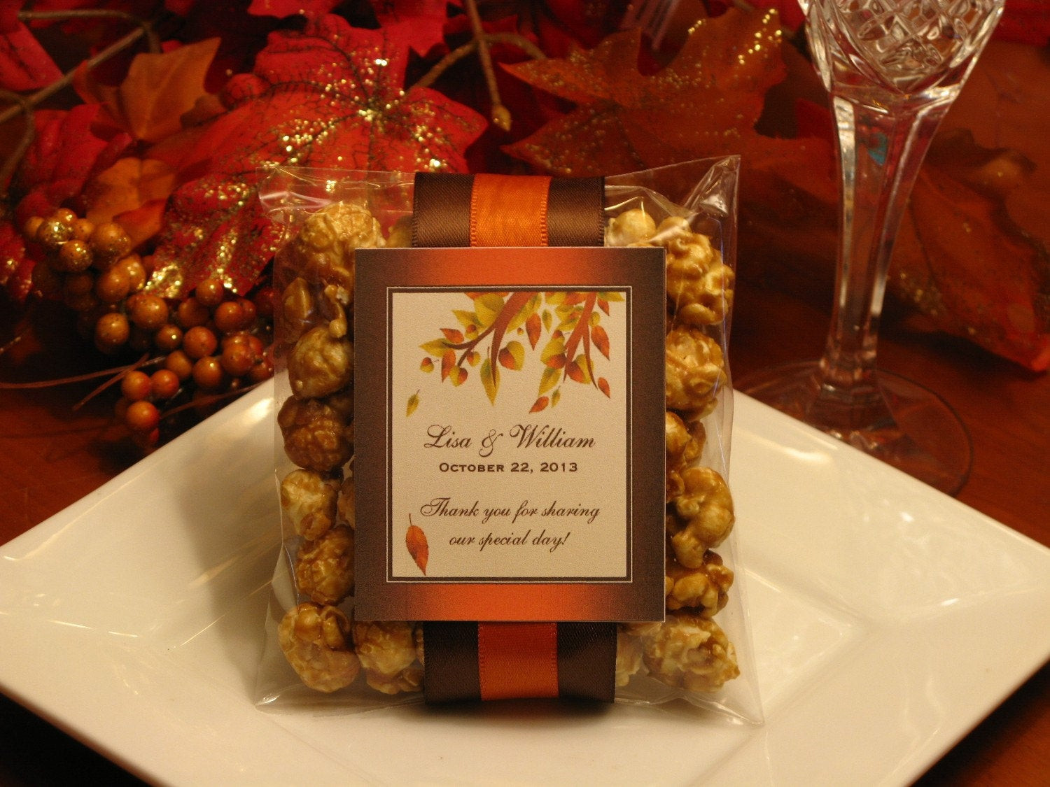 Fall Wedding Favor Ideas
 AUTUMN FALL caramel corn popcorn wedding favors by