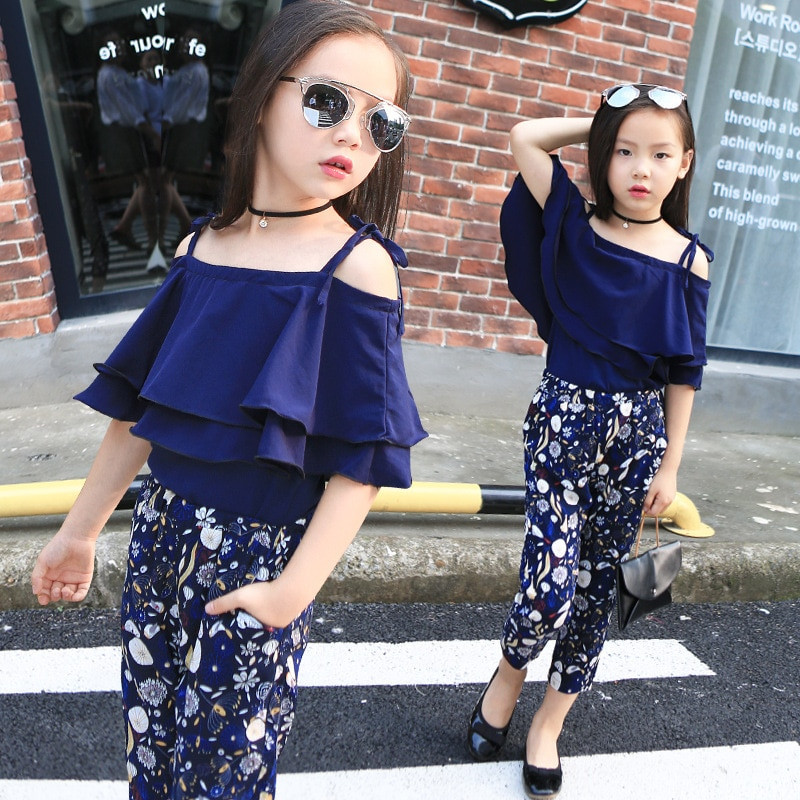 Fashion For Kids Girls
 Girls Sets Clothes Kids Fashion Tops Floral Pants Two
