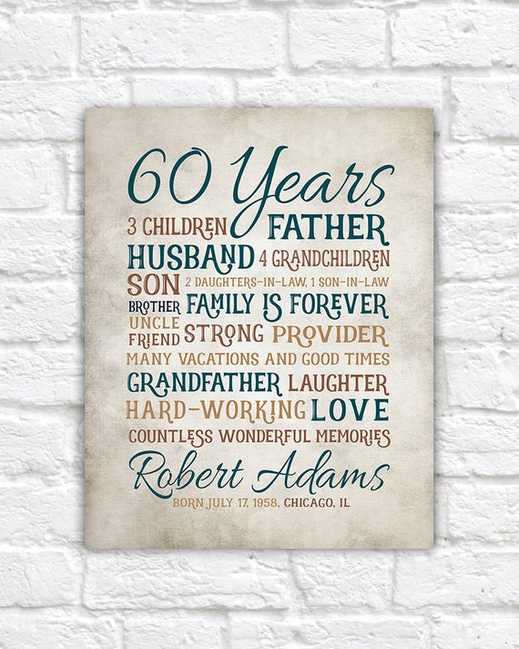 Father 60Th Birthday Gift Ideas
 Birthday Gift for Dad 60th Birthday 60 Year Old Dad Father