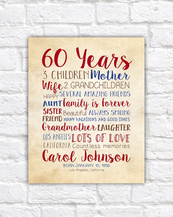 Father 60Th Birthday Gift Ideas
 Birthday Gift for Mom 60th Birthday 60 Years Old Gift for