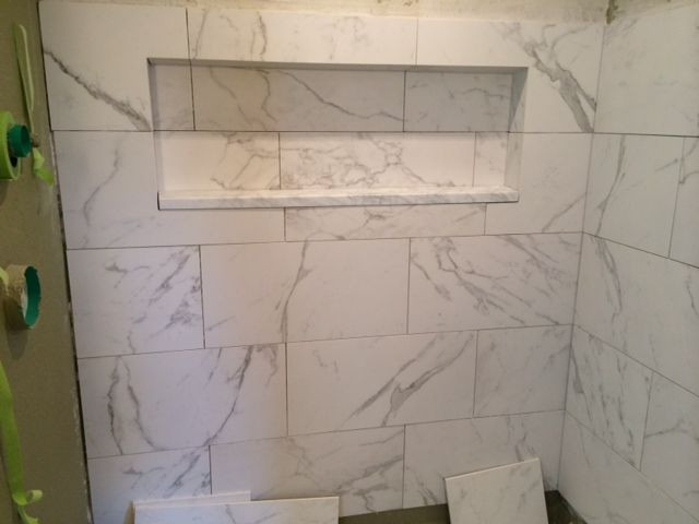 Faux Marble Tile Bathroom
 Faux Carraras marble tile …