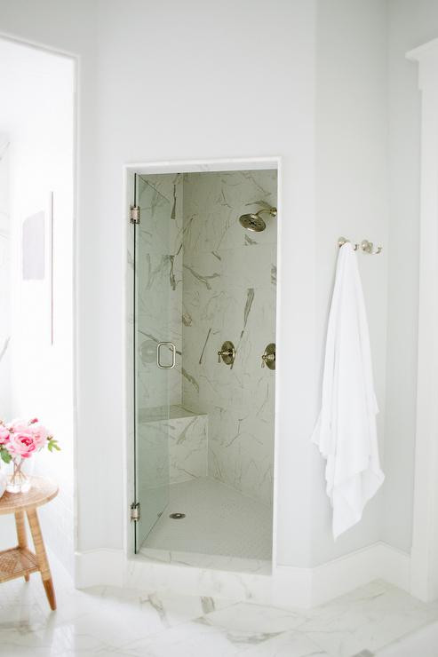 Faux Marble Tile Bathroom
 Corner Floating Marble Shower Bench Design Ideas