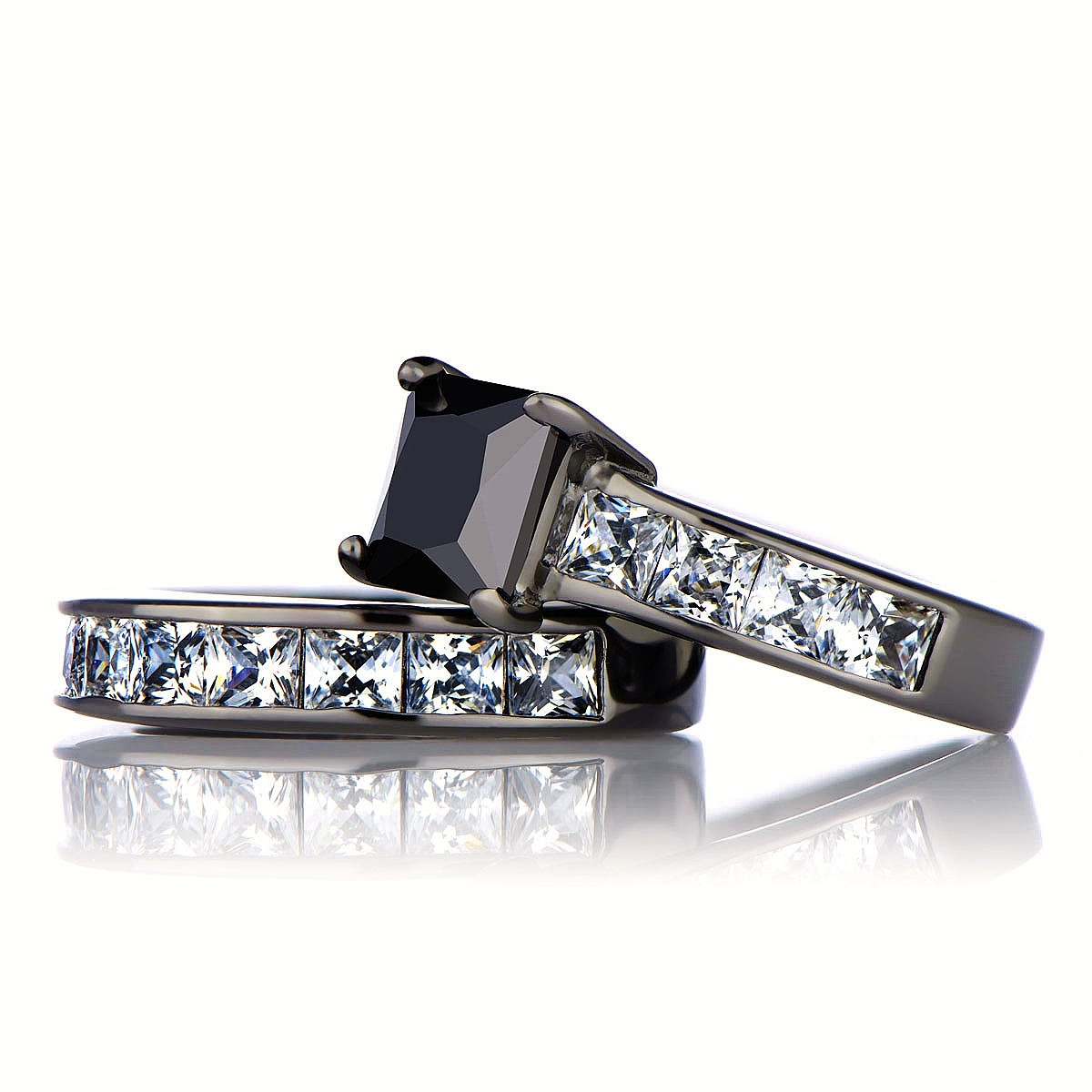 Faux Wedding Ring Sets
 Ellyn s Black Faux Diamond Princess Cut Cubic Zirconia