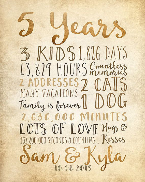 Fifth Anniversary Gift Ideas For Him
 5 Year Anniversary Gift 5th Year of Marriage or Dating