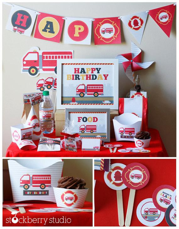 Fire Truck Birthday Party Supplies
 Fire Truck Birthday Party Decorations by stockberrystudio