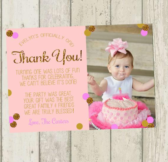 First Birthday Card
 First Birthday Thank You Card Pink & Gold Glitter Thank You