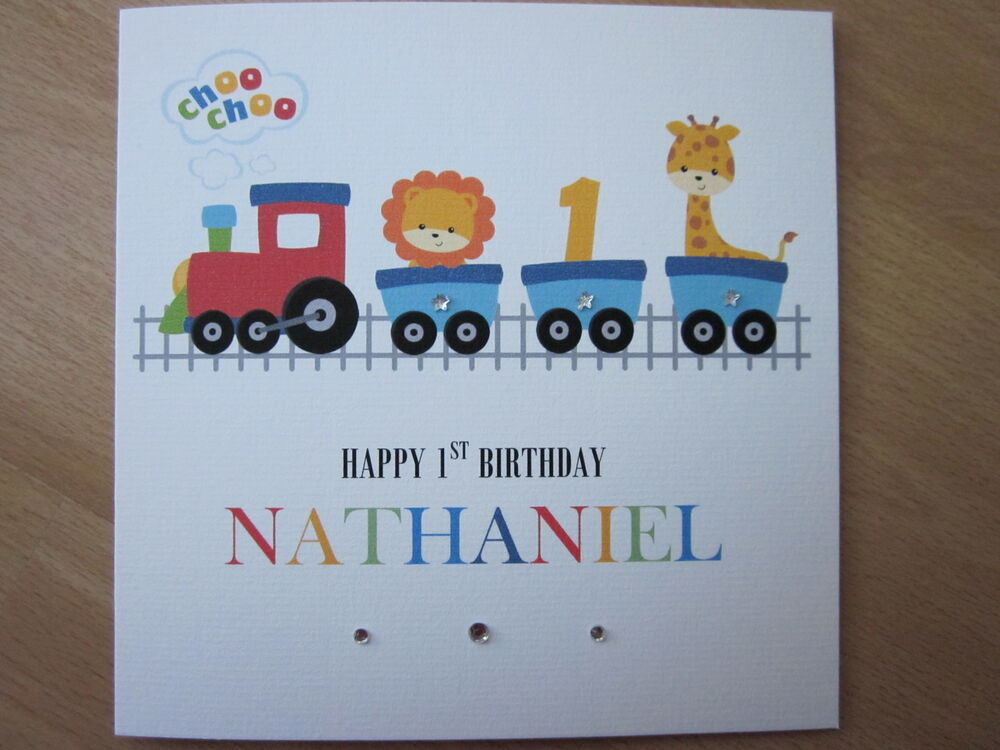 First Birthday Card
 Personalised Handmade Boys Train 1st First Birthday Card