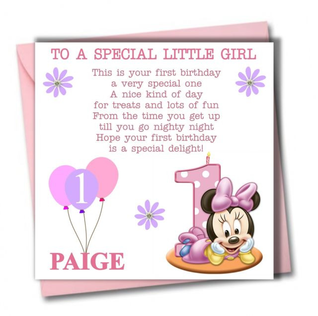 First Birthday Card
 Personalised Minnie Girl Daughter Granddaughter Babies