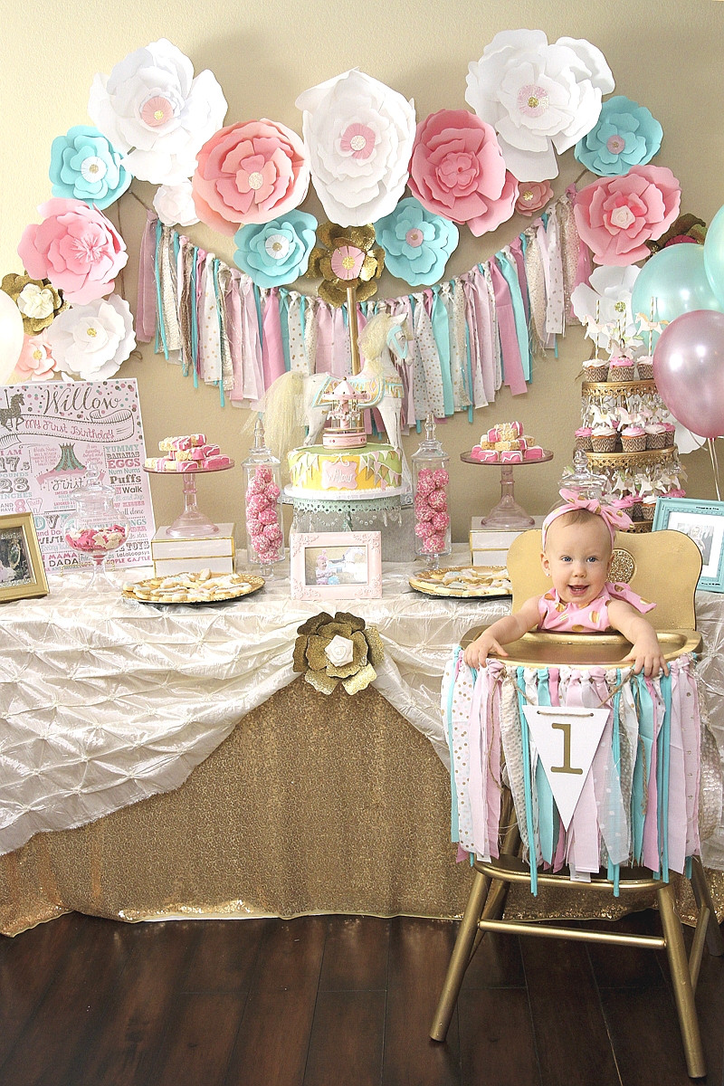 First Birthday Party Themes For Baby Girl
 A Pink & Gold Carousel 1st Birthday Party Party Ideas