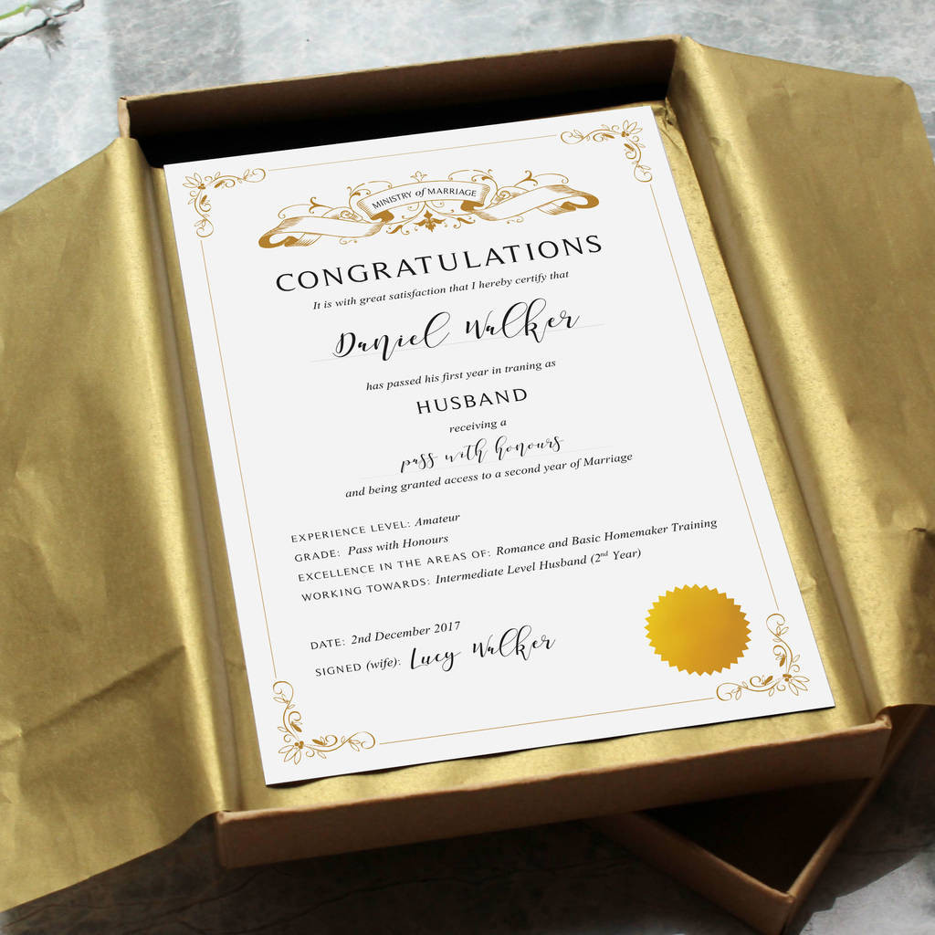 First Wedding Anniversary Gifts Husband
 first 1st anniversary paper t husband certificate by
