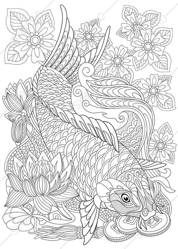 Fish Adult Coloring Pages
 Carp Koi Fish Adult Coloring Page Zentangle Doodle Coloring
