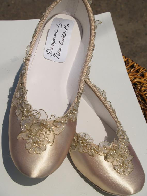 Flats Wedding Shoes
 Champagne Wedding Flats Bridal Shoe elegantly gold trimmed