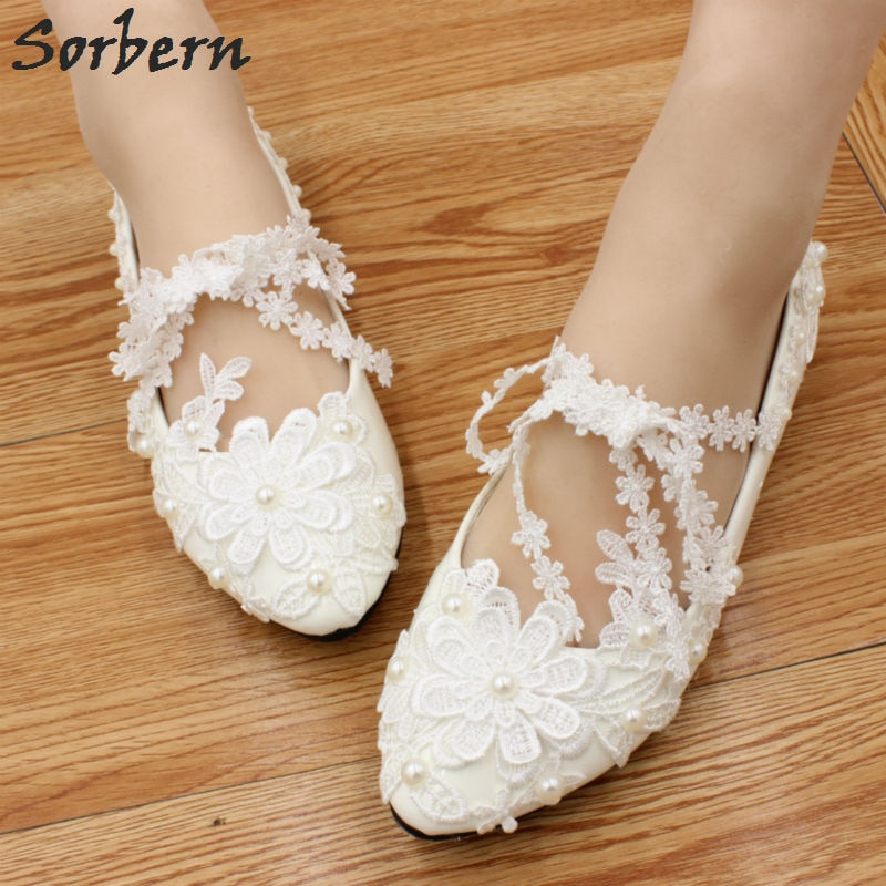 Flats Wedding Shoes
 Sorbern Handmade Flat Wedding Party Shoes White Lace