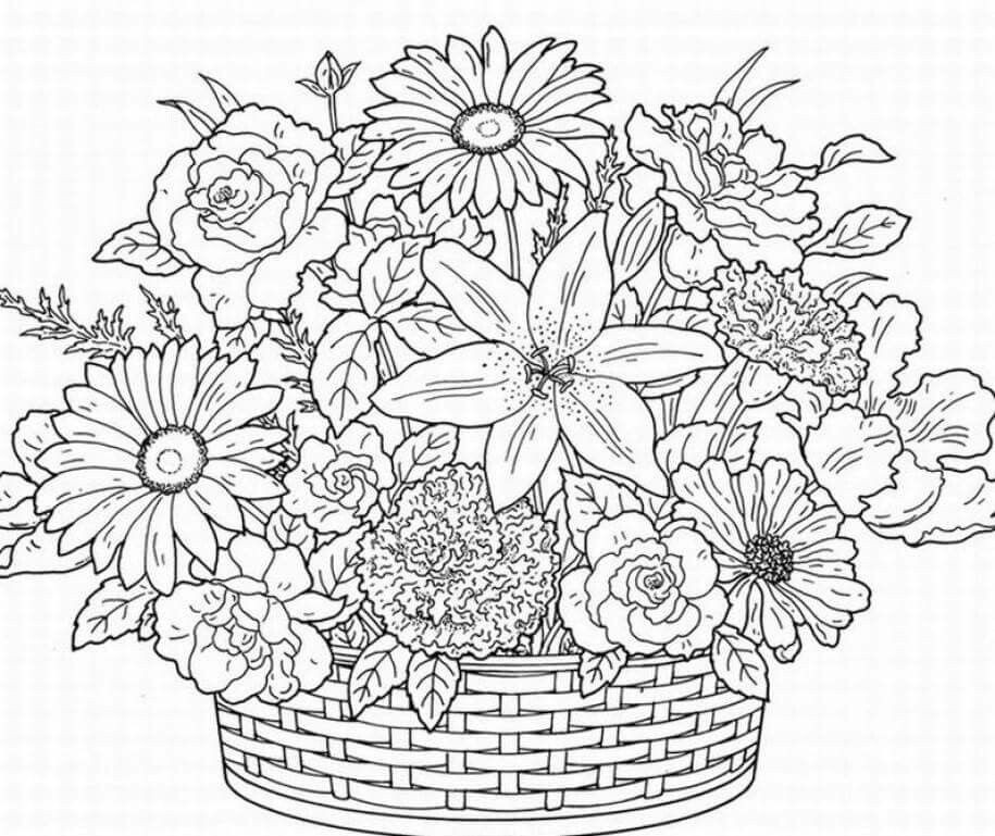 Floral Coloring Books For Adults
 Flower basket coloring pages 2
