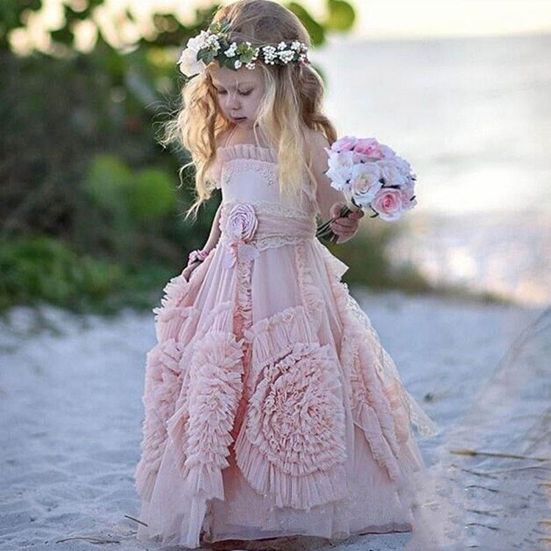 Flower Girl Dresses Beach Wedding
 Lovely Blush Pink Halter Beach Tulle Flower Girl Dresses