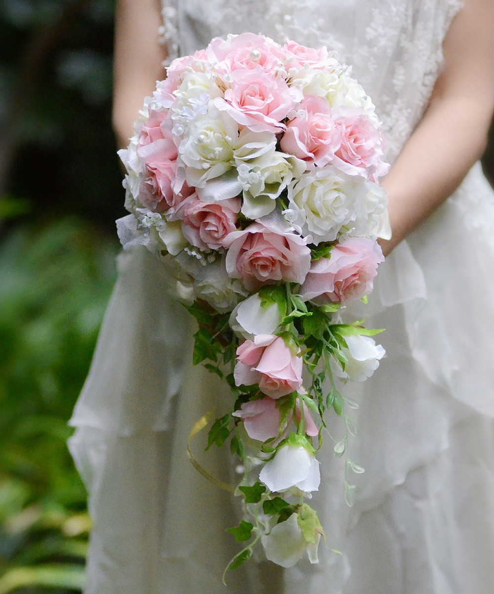 Flowers For Wedding Bouquet
 pink white Vintage Artificial Flowers Waterfall Wedding